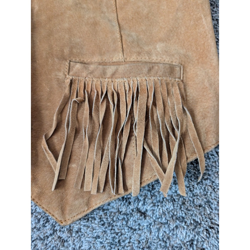Scully Mens Tan Suede Leather Fringe Western Vest Orange Lining Globe Buttons 12 - Picture 4 of 7